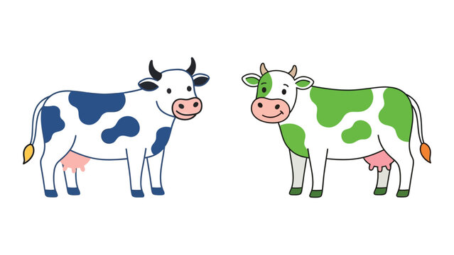 Cartoon Cows, Black and White and Green and White Patterns