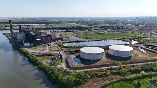 Aerial View of a Power Plant Along the Delaware River in Wilmington, Delaware