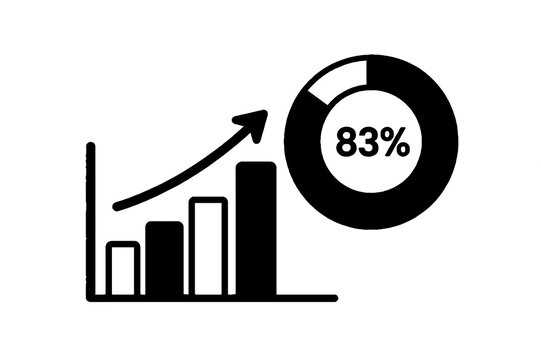 Business Growth Bar Chart with 83 Percent Donut Analytics Icon &ndash; Performance, KPI and Data Visualization Vector Illustration
