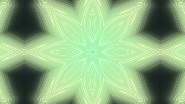 Glowing green geometric flower pattern on dark background