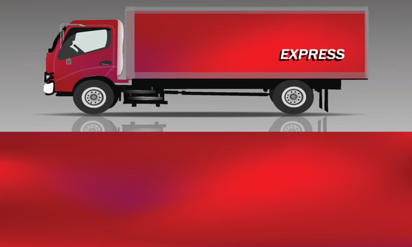 Red gradient truck wrap livery design vector template for express cargo van branding delivery vehicle mockup