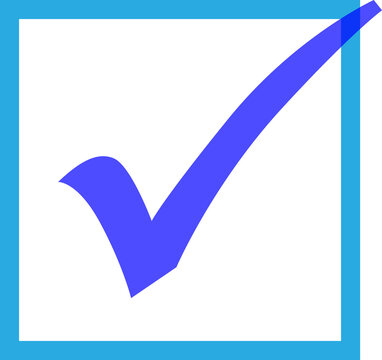 Blue check mark inside square box frame icon isolated on transparent background