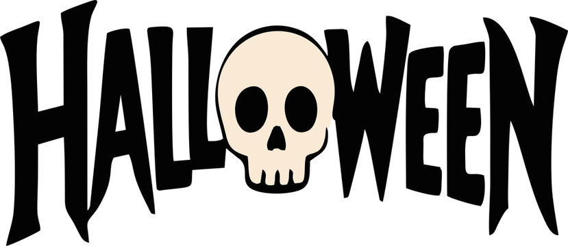 Halloween Black Lettering with Skull Illustration