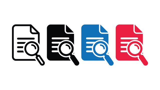 Set of document icons with magnifying glass for file search functionality