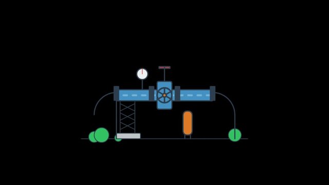 Modern flat design vector illustration depicting an industrial pipeline network for fluid transfer, energy distribution, and resource management infrastructure