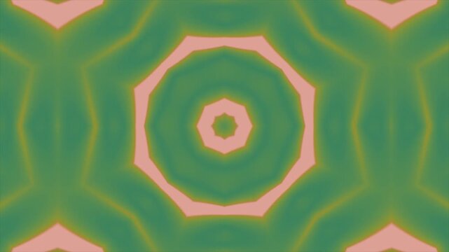 Abstract kaleidoscope pattern in green and pink