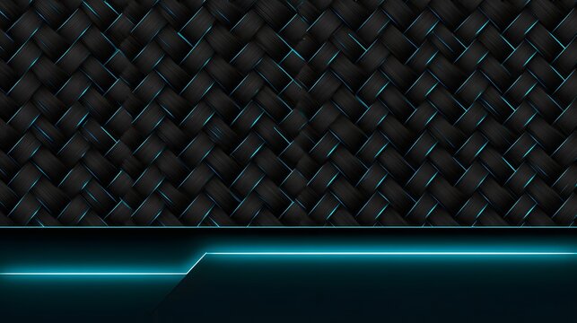 Carbon fiber weave pattern with neon cyan light accents