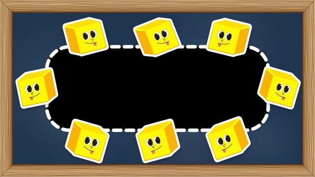 Cartoon Yellow Cube Characters Blackboard Loop Frame Animation