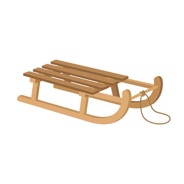 Wooden sled with rope handle isolated on transparent background for winter season outdoor recreational activities and holiday festive transportation equipment.