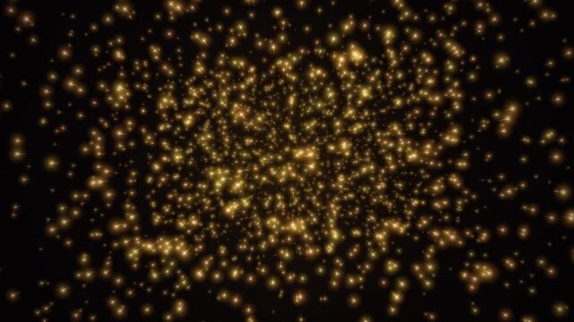 Seamless looping motion graphic featuring golden shimmering light particles floating in dark space abstract luxury background 4K animation