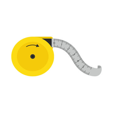 Retractable yellow measuring tape with metric markings for construction projects or sewing tailoring crafts featuring measurement precision and utility branding.