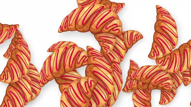 Animated Burst of Glazed Bakery Croissants on White Background