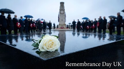 Fototapeta premium A poignant remembrance day scene in the uk honoring veterans and fallen heroes with solemn reflection amidst a rainy and respectful atmosphere