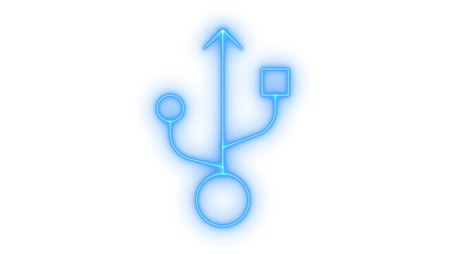 Glowing neon USB port connection icon isolated on transparent background. Data transfer link. Computer hardware. Tech symbol. Universal serial bus plug