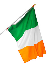 Fototapeta premium Irish flag waving on a flagpole against a plain background