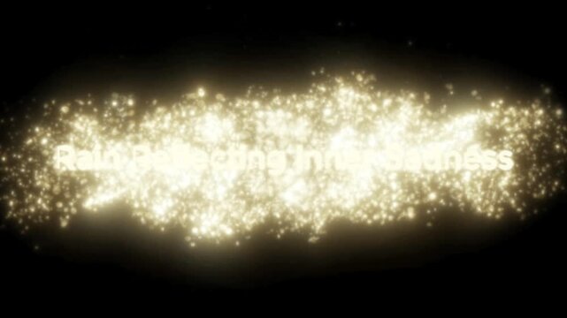 Glow shining through sparkling particles floating together across a dark black horizontal layout space.