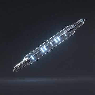 Glass thermometer with glowing blue mercury for medical temperature measurement 3D rendered