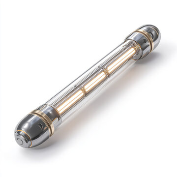 Modern transparent glass capsule with glowing internal light elements 3D rendered