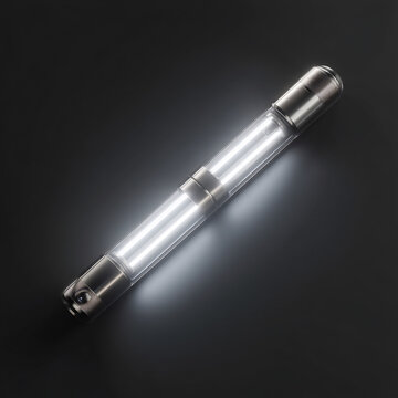Futuristic glowing neon light tube with metal caps 3D rendered