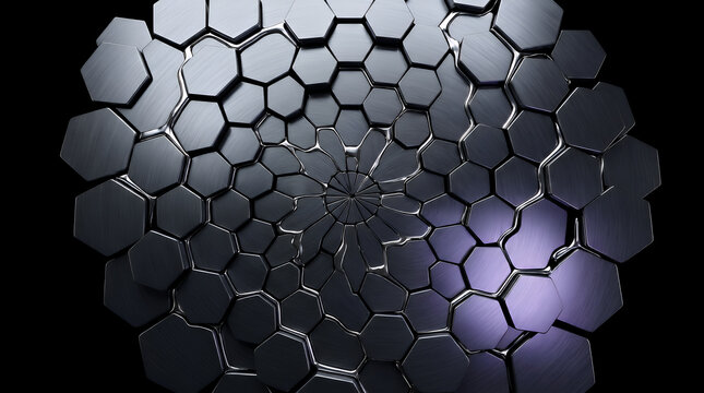 Black and Silver Hexagon Honeycomb Pattern Background with Geometric 3D Metallic Texture, Seamless Technology Grid and Modern Abstract Wallpaper Design