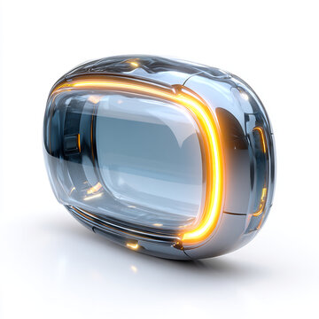 Futuristic glowing capsule with transparent glass and orange light 3D rendered
