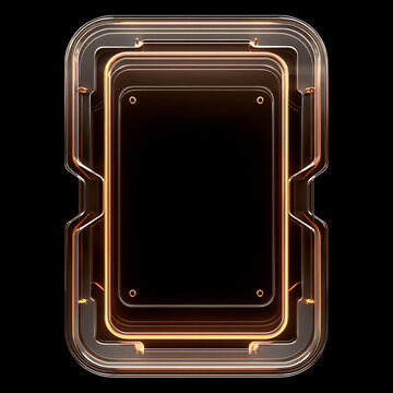 Futuristic glowing neon rectangle frame with geometric shapes 3D rendered