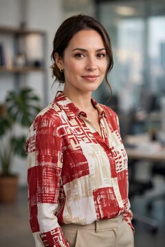 Professional Businesswoman Smiling in Modern Office Portrait