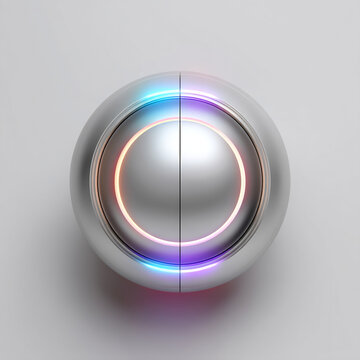 Metallic sphere with glowing neon rings 3D rendered