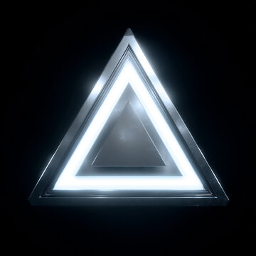 Metallic triangle symbol with glowing neon light for futuristic design