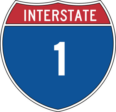 I-1 Interstate 1 Highway Sign Shield Icon Vector Symbol