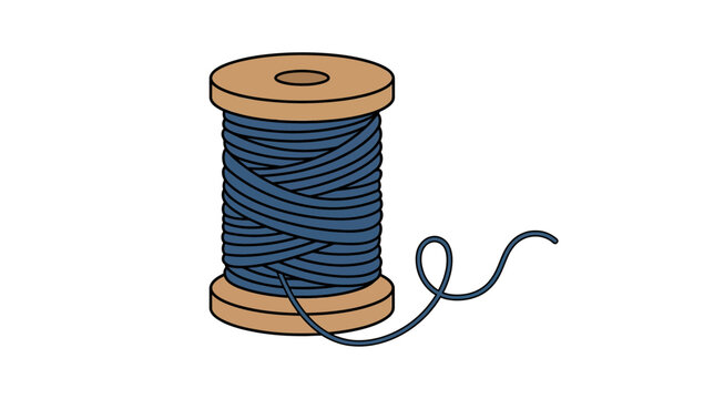 Wooden spool with blue thread and loose end
