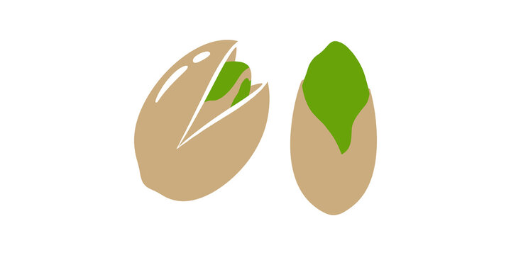 Pistachio nuts vector illustration with green kernels and beige shells perfect for healthy snack food branding.