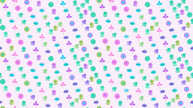 Scattered small flowers and leaves pattern