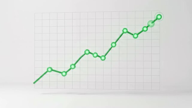 A glowing green stock market line chart rising across a transparent grid, symbolizing algorithmic high-frequency trading, financial market growth, automated quantitative analysis, and fintech tech.