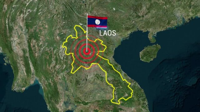 Laos map motion graphics showing borders and national flag clip
