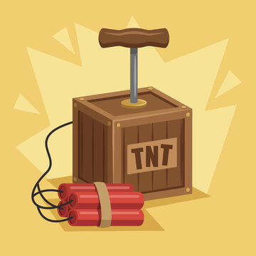 An illustrated depiction of a TNT explosive crate complete with a detonator, conveying a sense of action and adventure in a playful and vibrant style.