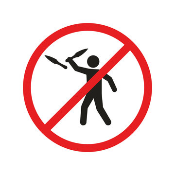 Red ban sign with a black juggling stick figure icon on transparent background warning public not to perform street performance or circus tricks in area.