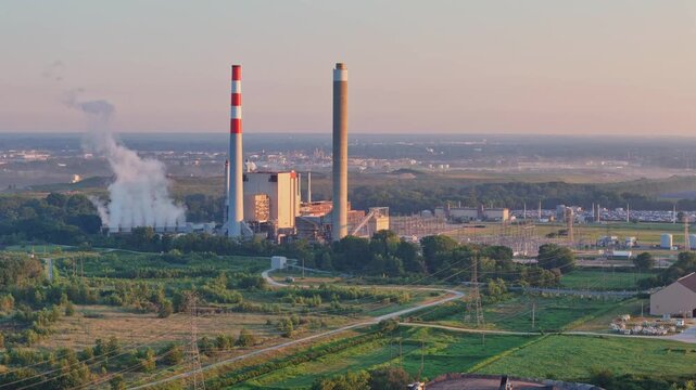 AES Harding Street Station generating power at dawn in Indianapolis, Indiana