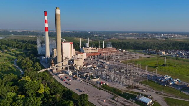 Aerial view of AES Harding Street power station generating electricity in Indianapolis