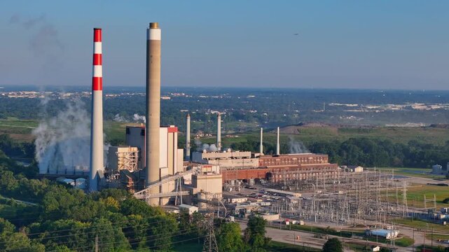 Aerial view of AES Harding Street Station in Indianapolis, a coal and gas power plant facility