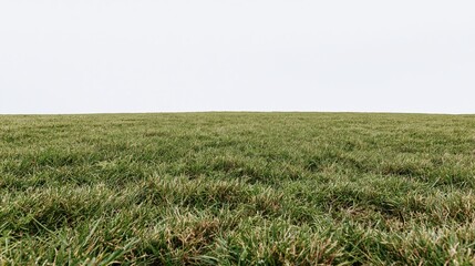 Naklejka premium Wide open grass field stretching to the horizon under overcast sky