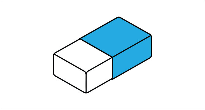 Rectangular eraser with blue and white coloring is presented in a flat vector illustration rubber
