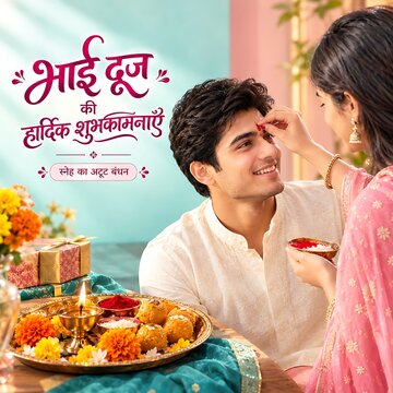 Brother and sister celebrating bhai dooj festival with ritual tilak ceremony indian festival puja thali traditional ceremony sibling bond indian culture celebration