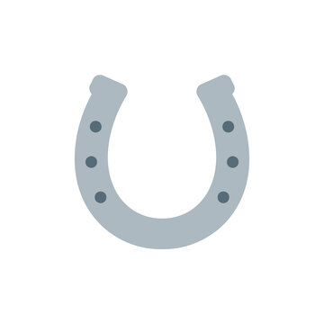 Metallic silver horseshoe with traditional hole details represents good luck and equestrian themes perfect for western branding or superstitious greeting cards.