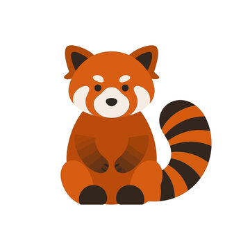 Cute red panda character illustration with fluffy striped tail and white face markings for zoo theme education or wildlife conservation and children book graphics.