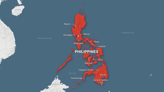 Philippines light map zoom with red highlight and city labels