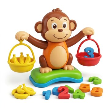 Monkey Balance Scale Counting Toy with Colorful Numbers isolated on white background.
