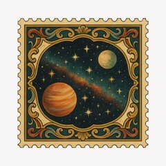 Fototapeta premium Vintage cosmic stamp illustration