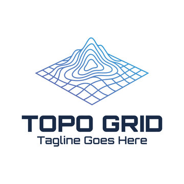 isometric contour lines with blue gradient grid for topography map geography technology logo design