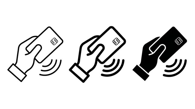 Digital payment icons showing a hand tapping a credit card with wireless signal waves